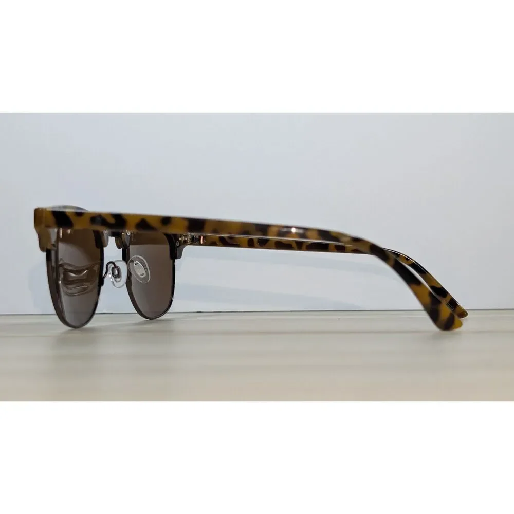 Tortoise Shell Clubmaster Style Sunglasses Brown Lenses Unisex Retro Shades